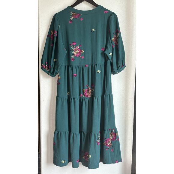 Fig and Flower Embroidered Teal Boho Tiered Midi Dress – Women’s Small – NWT - Picture 2 of 7